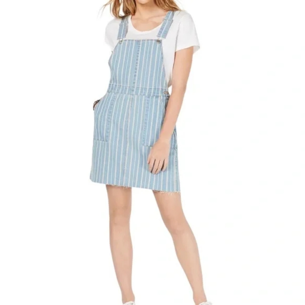 Tinseltown Denim Pinstripe Skirtall - Junior's Size Small Overalls Skirt - Picture 3 of 14
